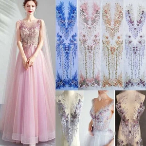 3D Lace Bride Dress Embroidery Wedding Tulle DIY pearl Applique Flower - Picture 1 of 16