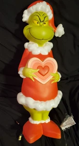 Stampo per soffiaggio Grinch 24" con cuore illuminato decorazione natalizia interno/esterno - Foto 1 di 11