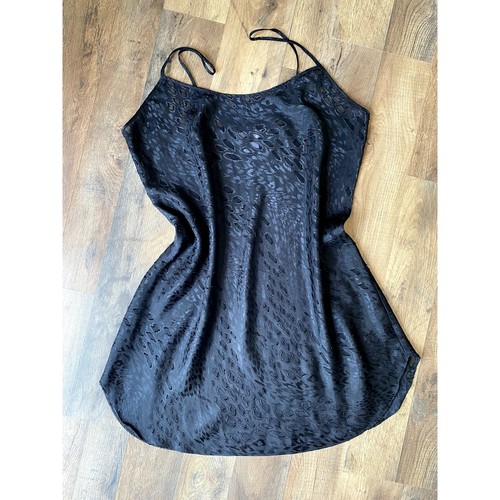 UNDERCOVER Abito slip nero fantasia con spalline regolabili e dettagli trasparenti