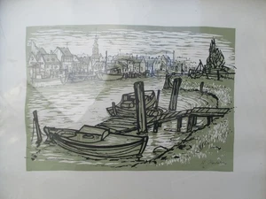 Helmut Maletzke (1920-2016) , Linoldruck, Greifswald , Fischerdorf - Bild 1 von 5