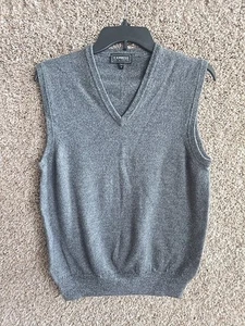 EXPRESS Sweater Vest V-Neck Charcole Grey Merino Wool Size Large Navy Men’s - Picture 1 of 6