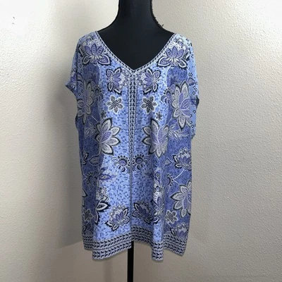 Blusa para mujer J.Jill Wearever Collection XL azul cachemir estampado floral cuello en V Foto 1 de 4