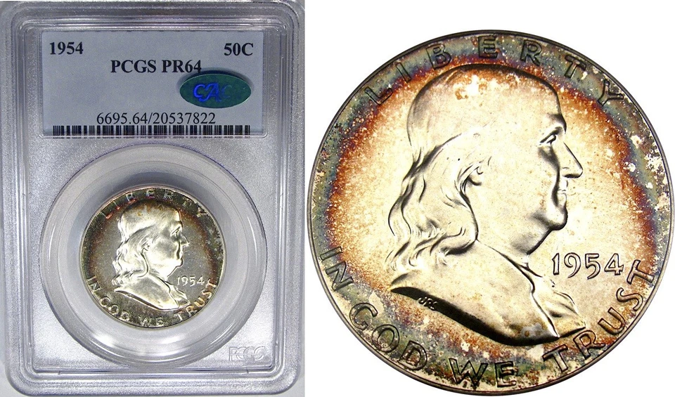 1954 50C PCGS / CAC PF64 FRANKLIN ~ RIM COLOR & NEARLY CAMEO! - Image 1 of 4
