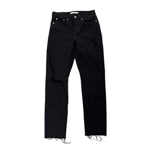 Levi's Damenjeans schwarz Keilabsatz hoher Bund gerades Bein 24 roher Saum abgenutzt - Bild 1 von 8