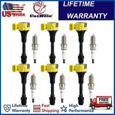 Paquete de 6 bujías y bobinas de encendido para Nissan Altima Máxima 2002-2006 3,5 L UF349 Foto 1 de 4