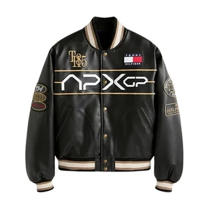 F1 Movie Damson Idris Black Genuine Leather Varsity Jacket | Motorcycle Jacket | - Picture 1 of 5