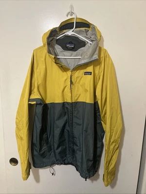 CHAQUETA DE LLUVIA PATAGONIA Verde/Amarillo H2NO Rompevientos Larga Exterior Esquí Abrigo Hombres XL Foto 1 de 4