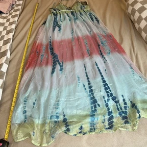 Boston Proper Eyelet Fit and Flare Faux Wrap Long Maxi Dress Metallic Size M - Picture 1 of 15