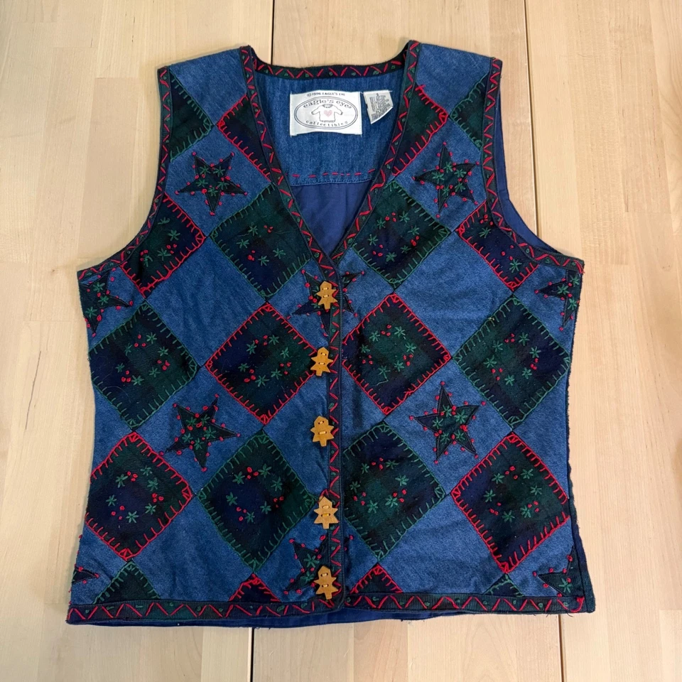 Vintage Eagle's Eye Collectibles Gingerbread Star Quilted Holiday Vest Women's S - Image 1 of 4