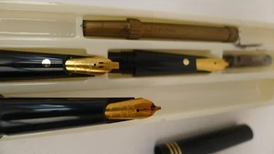Vintage Osmiroid 3 Nib Fountain Pen Calligraphy Set Gold Plate - Foto 1 di 5