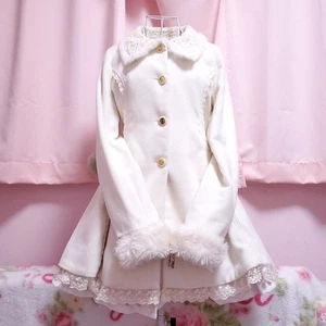 Used Liz Lisa Princess A-Line Coat Long Coat Back Ribbon With Fur Size 0 White - Picture 1 of 10