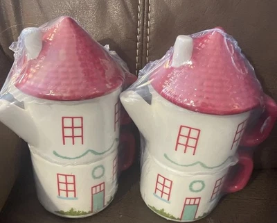 Anthropology Cozy House Teapot Tower Tea for 2 Stackable Teapot Teapot-Set Of 2 - Image 1 of 4