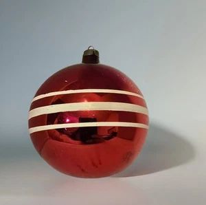 Brite lucido? JUMBO Vetro Mercurio Rigato Rosso Decorazione Natalizia 3"+ Vintage anni 50 - Foto 1 di 4