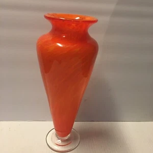 VINTAGE MID CENTURY MODERN MURANO DEEP ORANGE HAND BLOWN  ART GLASS VASE MCM 13” - Picture 1 of 21