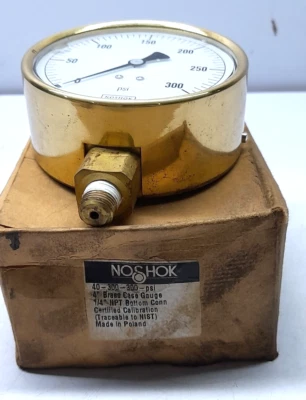 Noshok 40-300-300-psi Pressure Gauge 4” Brass Case Gauge ¼” NPT Bottom Conn - Image 1 of 4