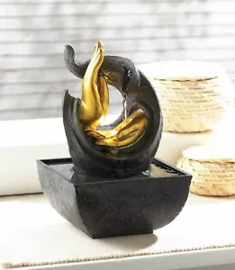 Beautiful Polyresin Plastci Stone Golden Hands Accent Stunning Tabletop Fountain - Picture 1 of 2