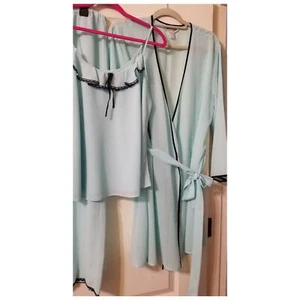 Neu mit Etikett - Nine & Company Damen Pyjama Set Gr. L blau schwarz Besatz leicht - Bild 1 von 12