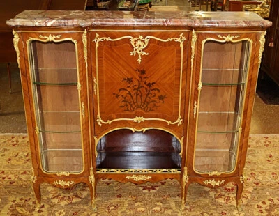 Marble Top French Ormolu Kingwood Inlaid Marquetry Vitrine Attributed To Linke - Image 1 of 4