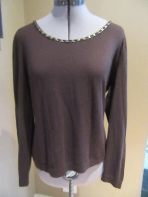 Suéter Lafayette 148 New York Marrón 100% Lana Cuello Redondo con Cadena Talla XL Foto 1 de 4