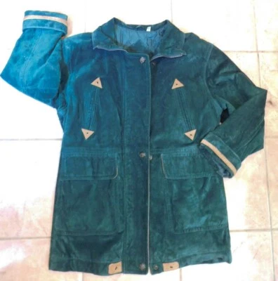 Abrigo chaqueta para mujer Preston & York Forest verde gamuza talla S/M detalles tostados Foto 1 de 4