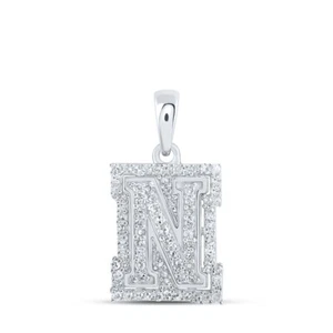 10K White Gold Womens Round Diamond N Initial Letter Pendant 1/4 Cttw - Picture 1 of 2