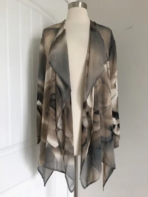 KIMONO DELANTERO ABIERTO SEMI TRANSPARENTE ACUARELA ROSA FLORAL BEIGE NEGRO TALLA L Foto 1 de 4