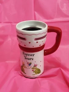 Forever Yours mug Love travel mug with lid whimsical frogs St.Valentine Day gift - Foto 1 di 10
