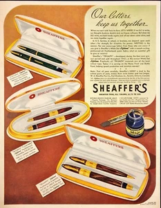 Juegos de plumas estilográficas Sheaffer's 1942 cartas de guerra Keep Us Together anuncio impreso de la Segunda Guerra Mundial - Imagen 1 de 6