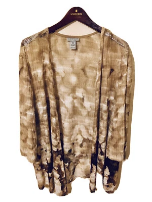 Cardigã feminino CATHERINES plus size 2X ilhós malha frontal aberta manga 3/4 - Imagem 1 de 4