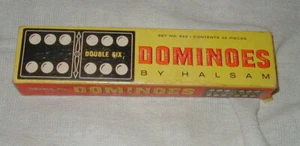 VINTAGE BOX OF HALSAM DOUBLE SIX DOMINOES, SET NO. 623, WOODEN, TOY, GAME - Picture 1 of 3