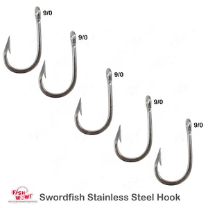 5pz Misura 9/0 Pesca Pesce Spada Acciaio Inox Gancio Tonno Dorado Wahoo Marlin - Foto 1 di 9