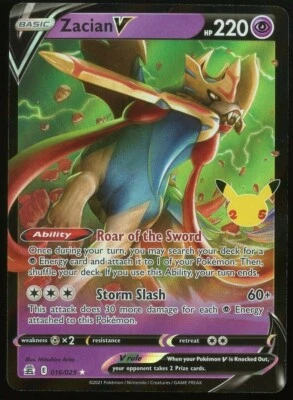 Zacian V 016/025 Holo Rare - 2021 Pokemon Celebrations 25th Anniversary NM - Image 1 of 3