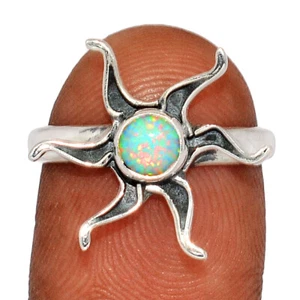 Sun - Lab Grown Fire Opal 925 Sterling Silver Ring Jewelry s.7.5 CR64920 - Picture 1 of 1