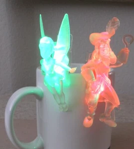 Disneyland Light Up Straw / Cup Clips Tinker Bell and Captain Hook - Picture 1 of 12