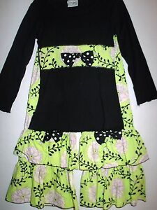 Green Pink Ivory Floral Medallion Top Black Polka Dots Ruffled Pants Outfit 4-5