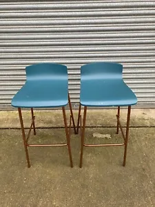 Made.com Syrus Set of 2 Bar Stools in Teal and Copper. RRP £225 - Picture 1 of 7