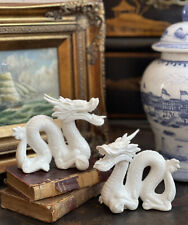 🎄🎄🎄Noble Rare MCM White Chinoiserie Blanc de Chine Mantle Dragon Pair 4.75”