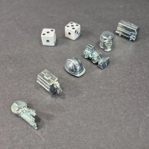 Monopoly City 6 Metal Game Pieces & 2 Dice Original Replacement Parts - Picture 1 of 5
