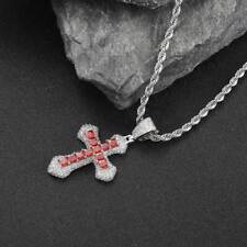 Colorful Zircon Cross Pendant Necklace Religious Jewelry 18k Real Gold Plated