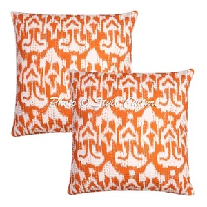 Ethnic Ikat Indian Pillow Cover Cotton Living Room Decor Cushion Cover Orange - Picture 1 of 6