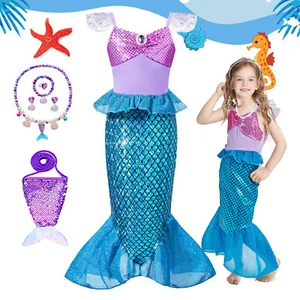 Kid Girls Little Mermaid Ariel Fancy Dress Up Cosplay Costume Book Day Outfits - Picture 1 of 11