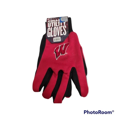 NCAA Wisconsin Badgers No Slip Gripper Utility Work Gardening Gloves NEW! Cover