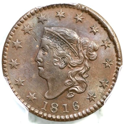 1816 N-2 R-1 PCGS UNC Details Matron or Coronet Head Large Cent Coin 1c - Image 1 of 3