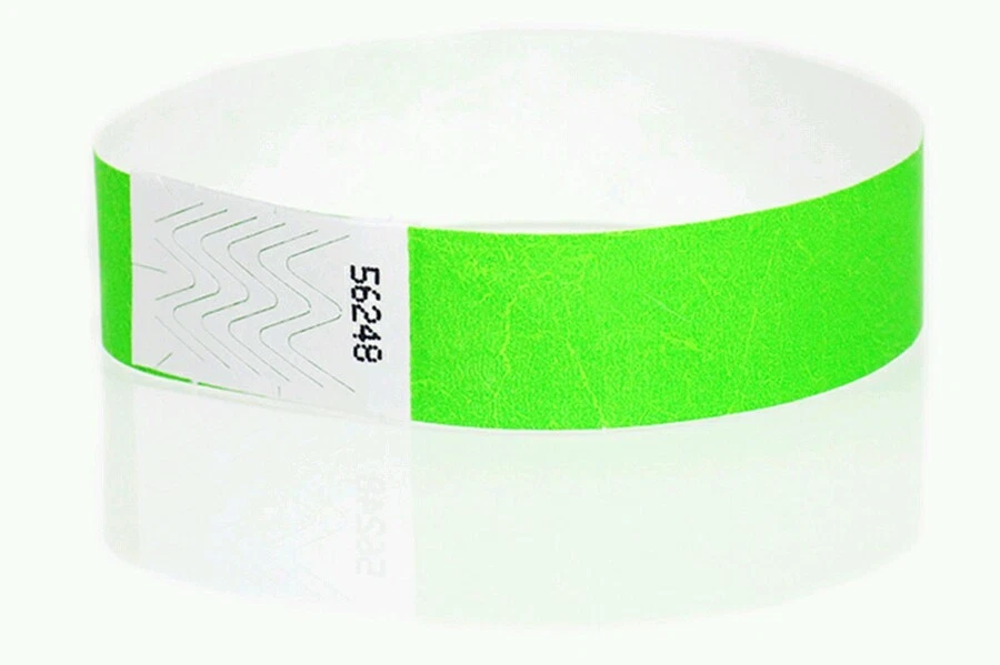 100 3/4" NEON GREEN TYVEK WRISTBANDS NEON GREEN PAPER WRISTBANDS, ARM BANDS