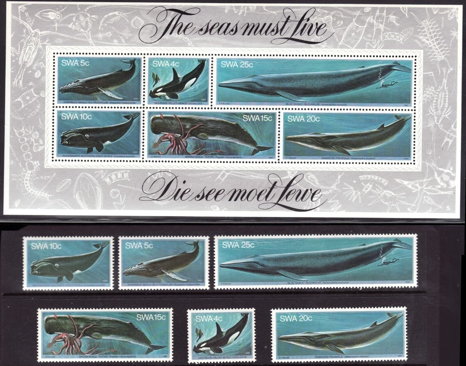 1980 South West Africa Sc #437-42a - Whales "The Seas Must Live" MNH stamp Cv$13 - Image 1 of 1
