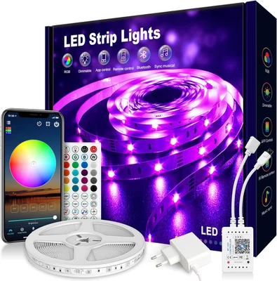 Striscia LED 5 Metri(30 Led/M), 5050 RGB Colorate Con Telecomando E App, Sincron - Immagine 1 di 4