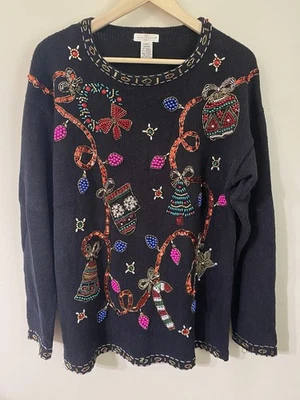 Vintage YarnWorks Beaded Sequin Christmas Sweater Tree Wreath Ornament Star L - Image 1 of 4