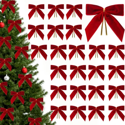 24 Pcs Red Small Velvet Bows for Christmas Tree, 3.54 Inch Mini Christmas Bows f - Image 1 of 4