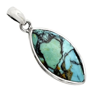 Natural Lucky Charm Tibetan Turquoise 925 Sterling Silver Pendant Jewelry P-1124 - Picture 1 of 5