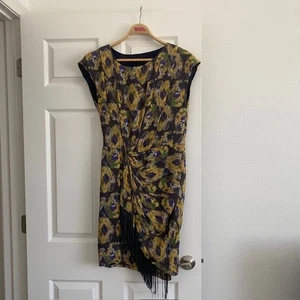 Thakoon Dress 100% Silk Lined Fringe Drape Knotted Waist Side Zip Women's 8 - Picture 1 of 16